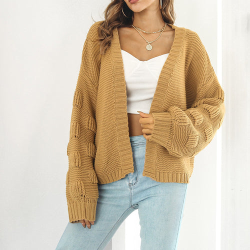 Ladies chunky knit cardigan with wide sleeves and V-neck Amarae