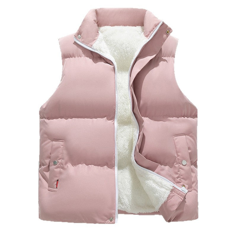 Women Padded Quilted Vest with Teddy Lining, High Stand-Up Collar and Two-Way Zipper Amarae