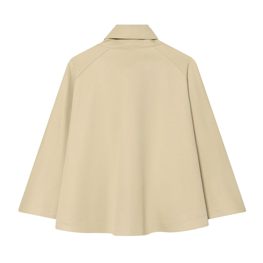 Women Short Trench Cape Jacket with Stand-Up Collar and Double-Breasted Button Placket Amarae