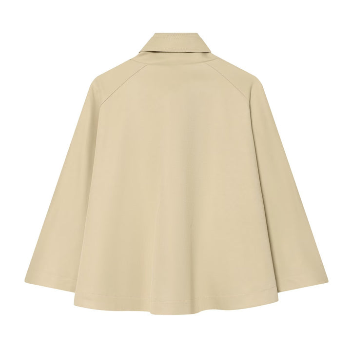 Women Short Trench Cape Jacket with Stand-Up Collar and Double-Breasted Button Placket Amarae