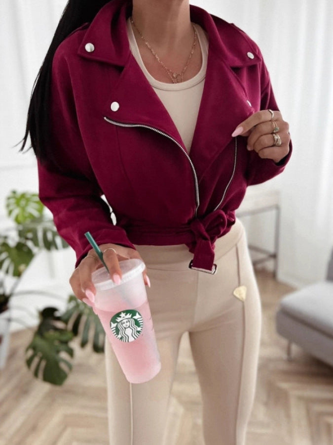 Ladies Casual Biker Style Transition Jacket with Waist Belt Lune London
