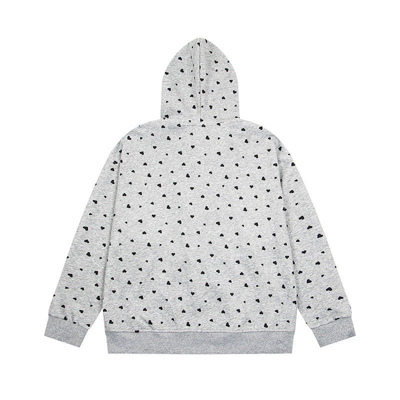 Women's hoodie sweat jacket with full-length zipper, all-over heart print and statement embroidery Amarae