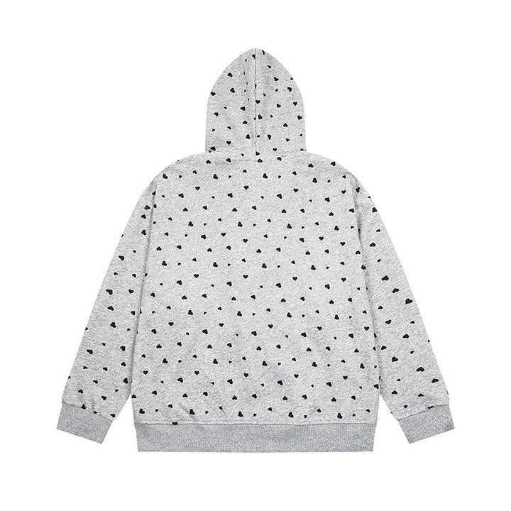 Women's hoodie sweat jacket with full-length zipper, all-over heart print and statement embroidery Amarae