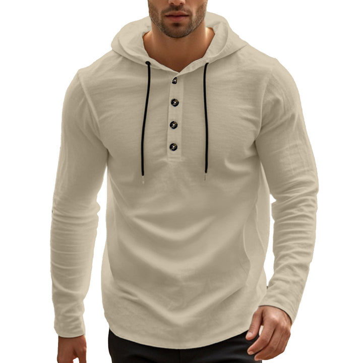 Men's sporty hoodie t-shirt with button placket Amarae