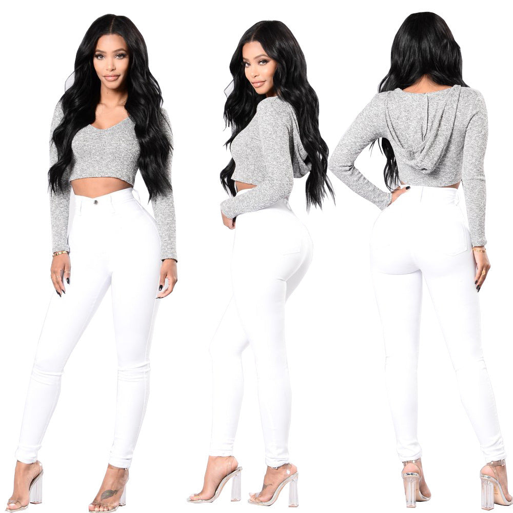 Women's Casual Crop Top with Hoodie and Long Sleeves Lune London