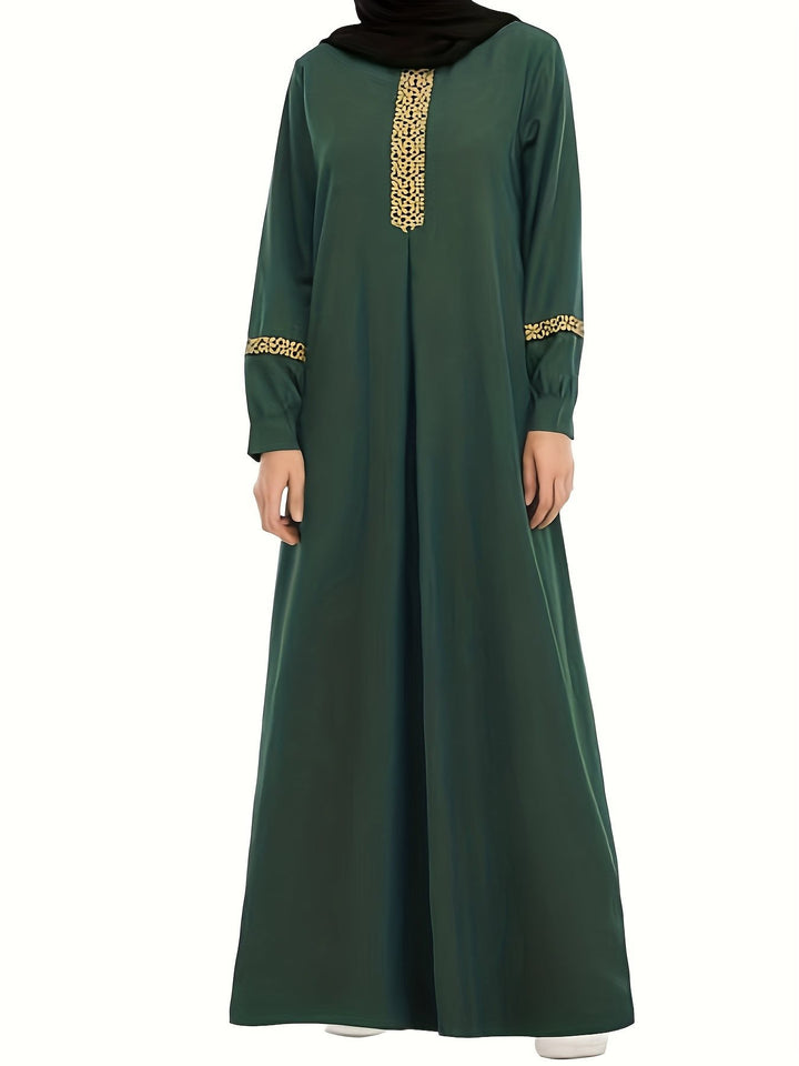 Kaftan dress for women with elegant golden accents and long sleeves Lune London