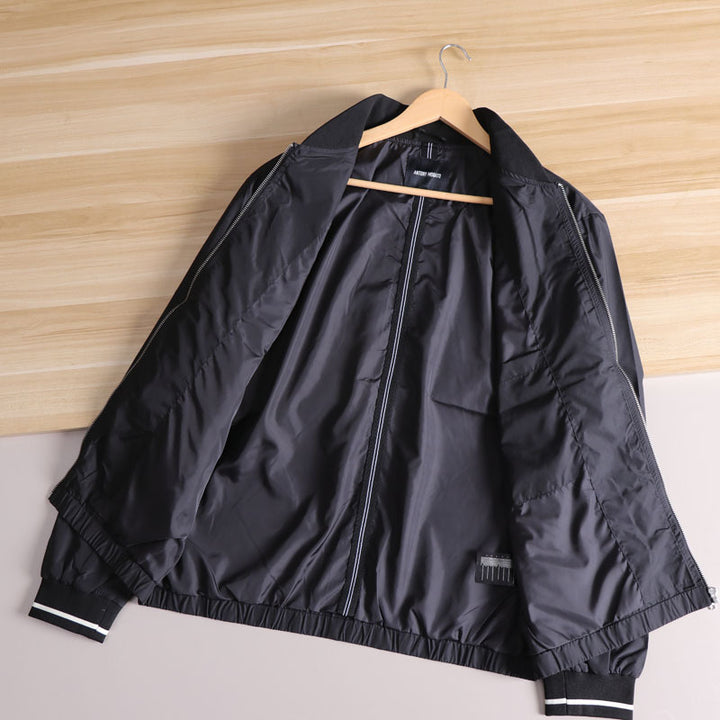 Men's Lightweight Windbreaker Bomber Jacket with Striped Ribbed Cuffs and Lining Amarae