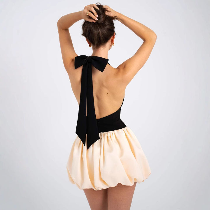 Ladies Playful fitted dress in halter neck style with gathered skirt Lune London