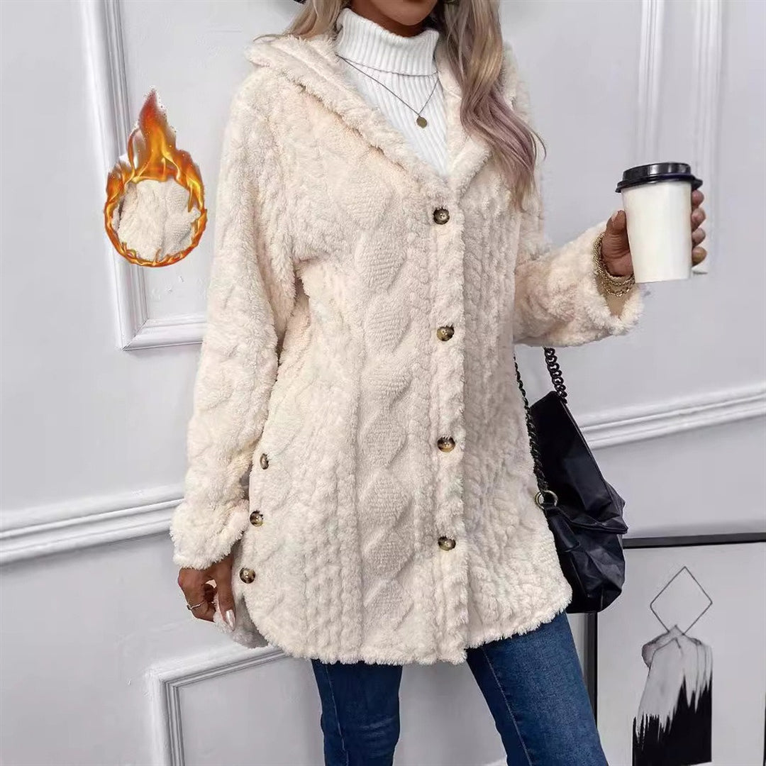 Ladies Cozy Teddy Jacket with Button Closure Amarae
