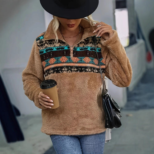 Pull en molleton confortable pour femmes avec fermeture éclair à la mode et design coloré Chic & Stil