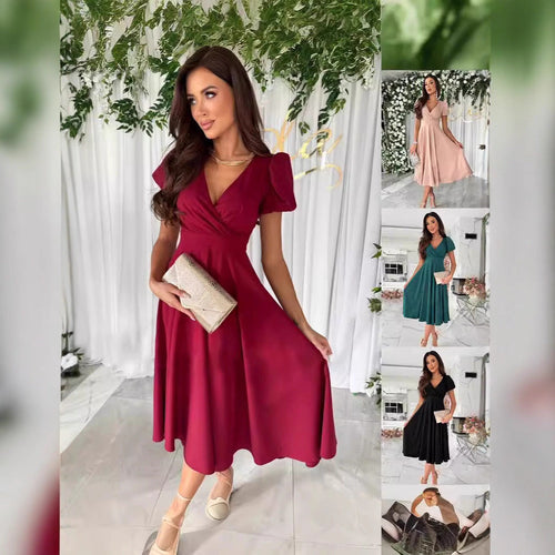 Ladies Elegant Midi Dress with Wrap Look and Flared Skirt Amarae