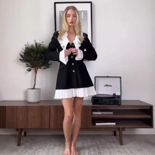 Fashionable blazer jacket for women with ruffle details and chic elegant buttons