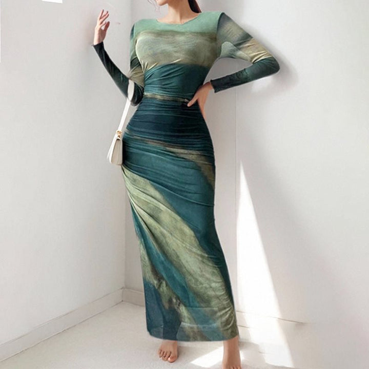 Elegant women's maxi dress with innovative gradient color Lune London