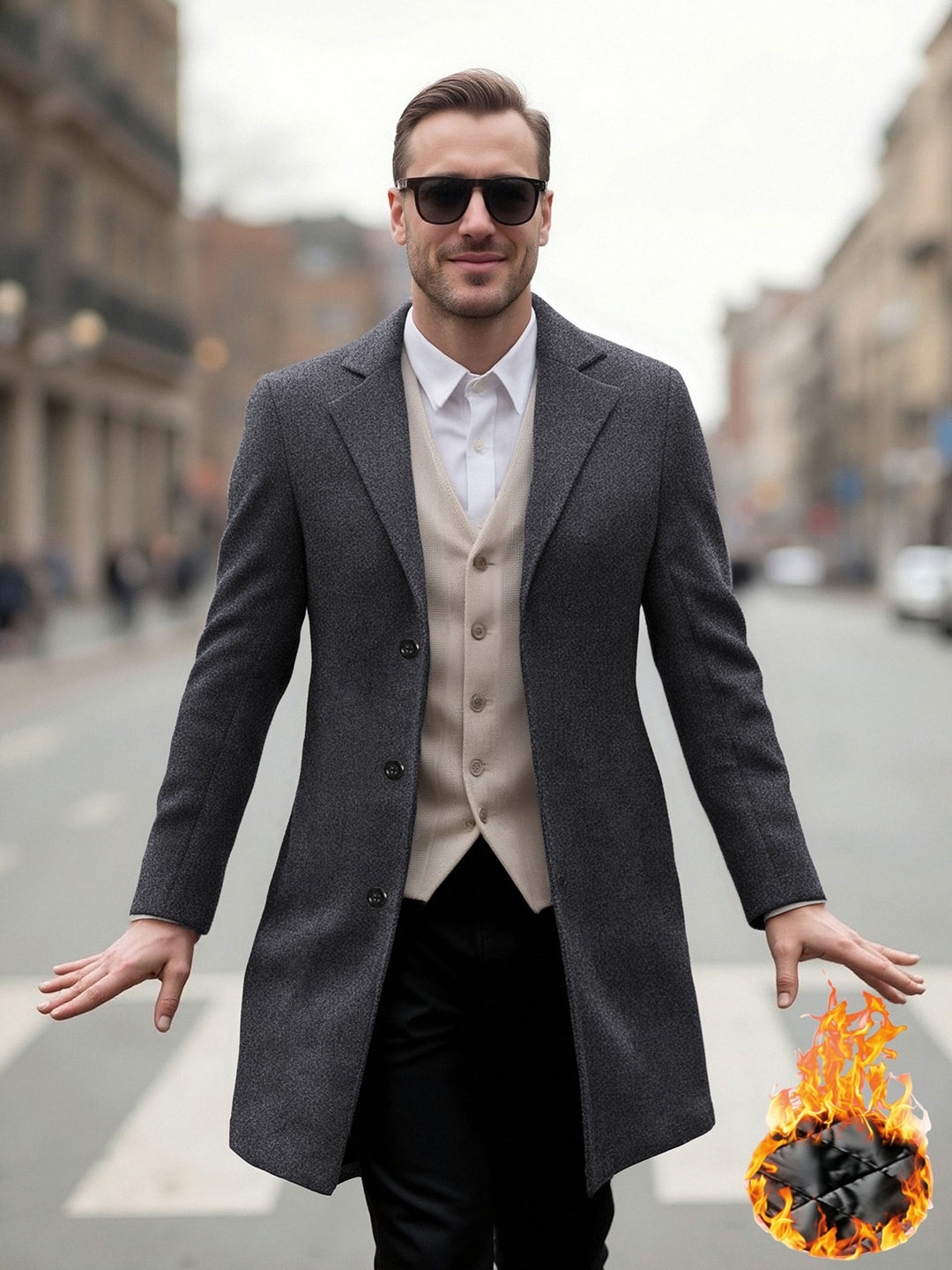 Elegant long coat for men with a modern cut and optimal wearing comfort Lune London
