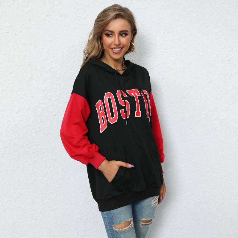 Trendy hoodie for women with casual text design and chic hood