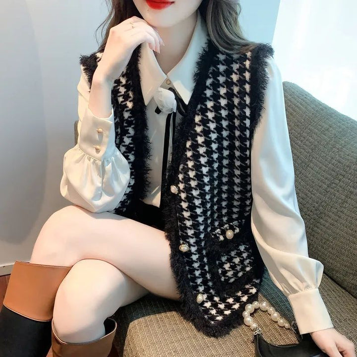 Gilet à la mode pour femmes avec motif pied-de-poule classique Chic & Stil