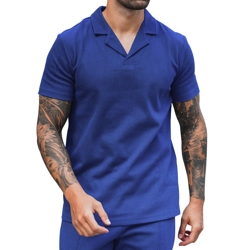 Short sleeve shirt for men with classic Henley collar and textured surface Lune London