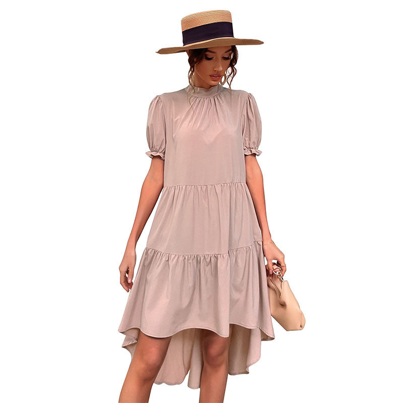 Asymmetrical fluid ruffle dress for women with puff sleeves Lune London