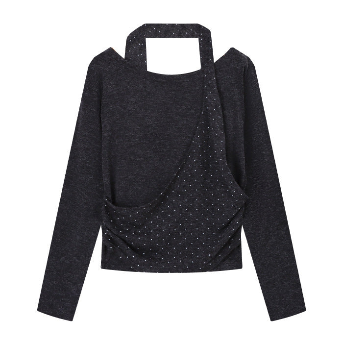 Ladies modern top with asymmetrical neckline and elegant strap Chic & Stil