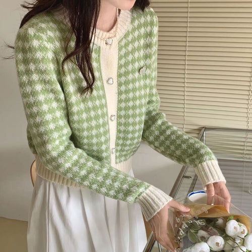 Ladies buttoned tartan knit pullovers Amarae