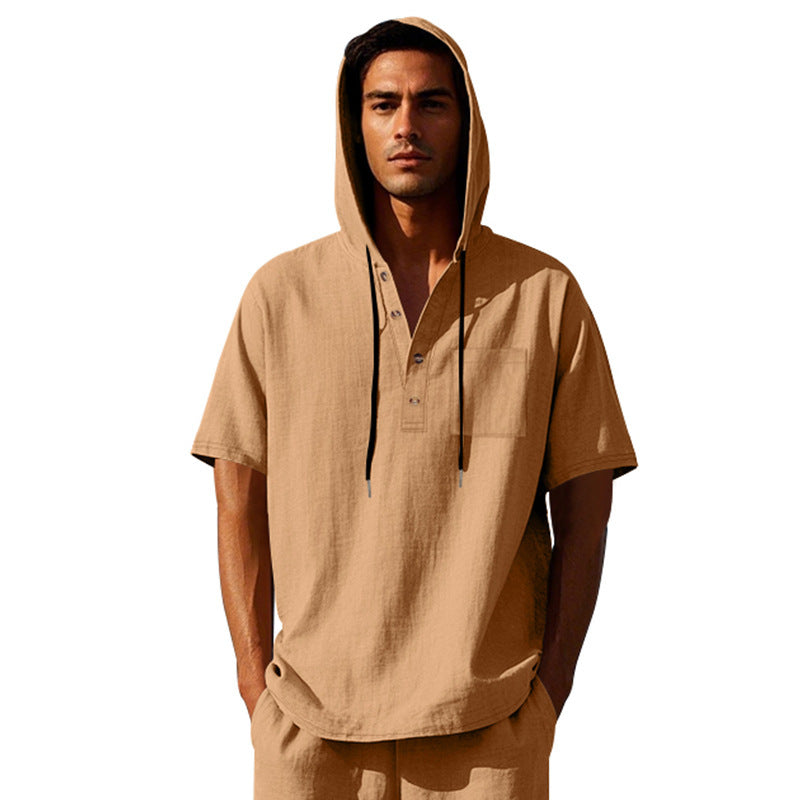 Men's casual hoodie with button placket and chest pocket Lune London