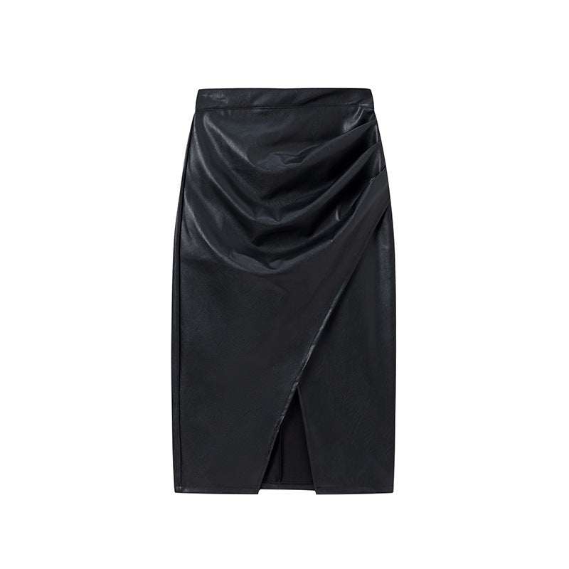 Lune London Draped Midi Skirt in Synthetic Leather for Women