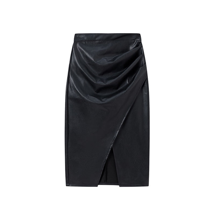 Lune London Draped Midi Skirt in Synthetic Leather for Women