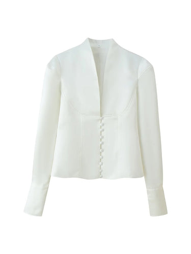 Fitted blouse for women with modern button details and a high collar Amarae
