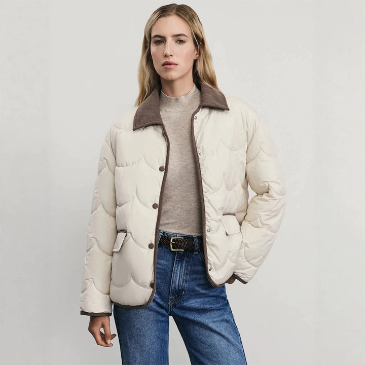 Women's quilted short jacket with wave quilting and cord collar Amarae