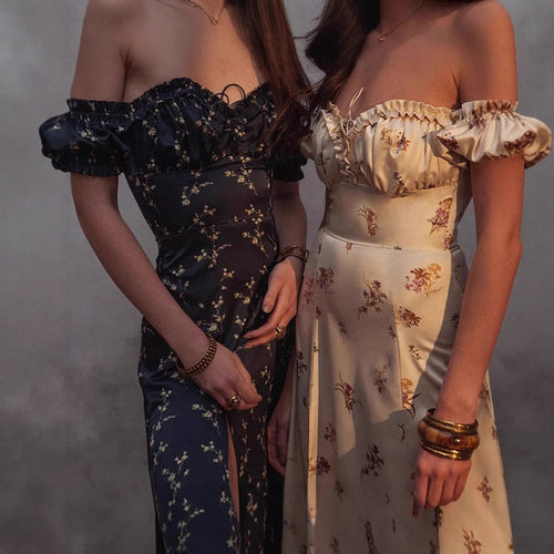 Maxi dress for women with floral print and elegant ruffle detail Amarae