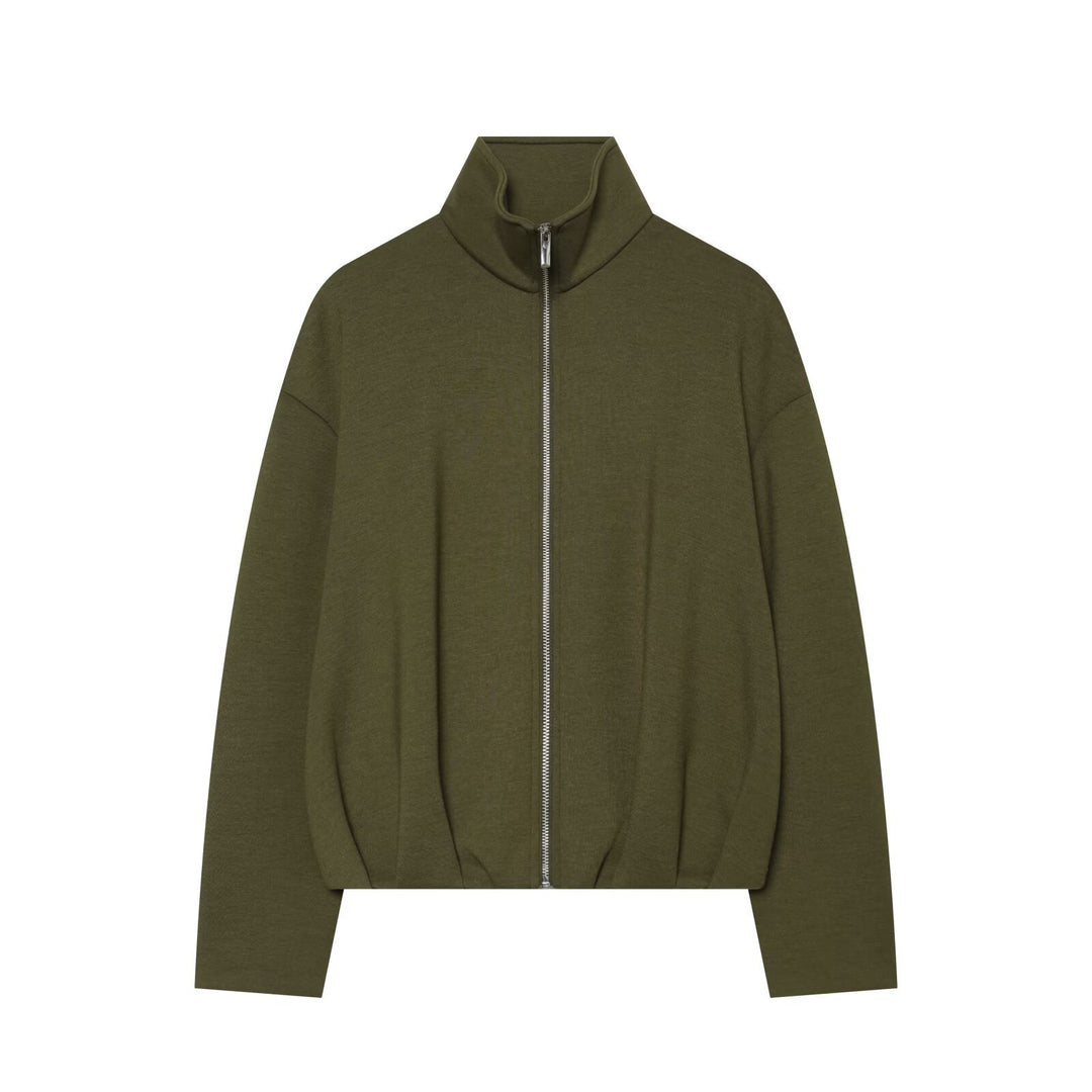 Women's Cropped Sweat Jacket with High Funnel Collar, Full Zip and Fitted Hem Amarae
