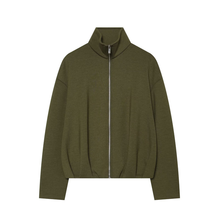 Women's Cropped Sweat Jacket with High Funnel Collar, Full Zip and Fitted Hem Amarae