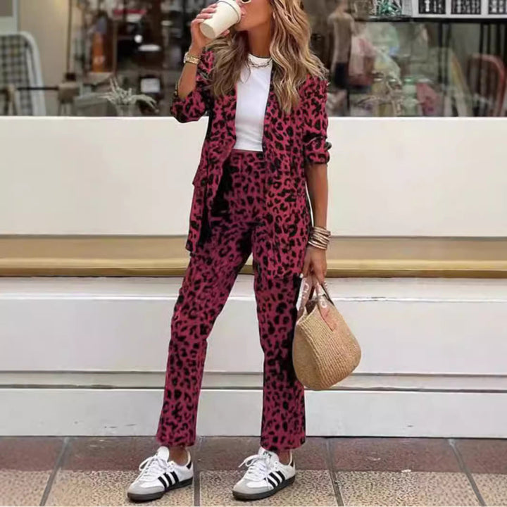 Women Elegant Leopard Print Suit Set Lune London
