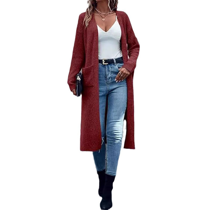 Knitted coat for women with open front parts and practical pockets Lune Londonl