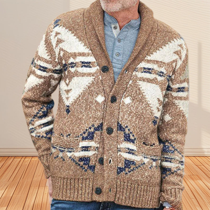 Men's knitted jacket with artistic pattern and practical pockets Lune London