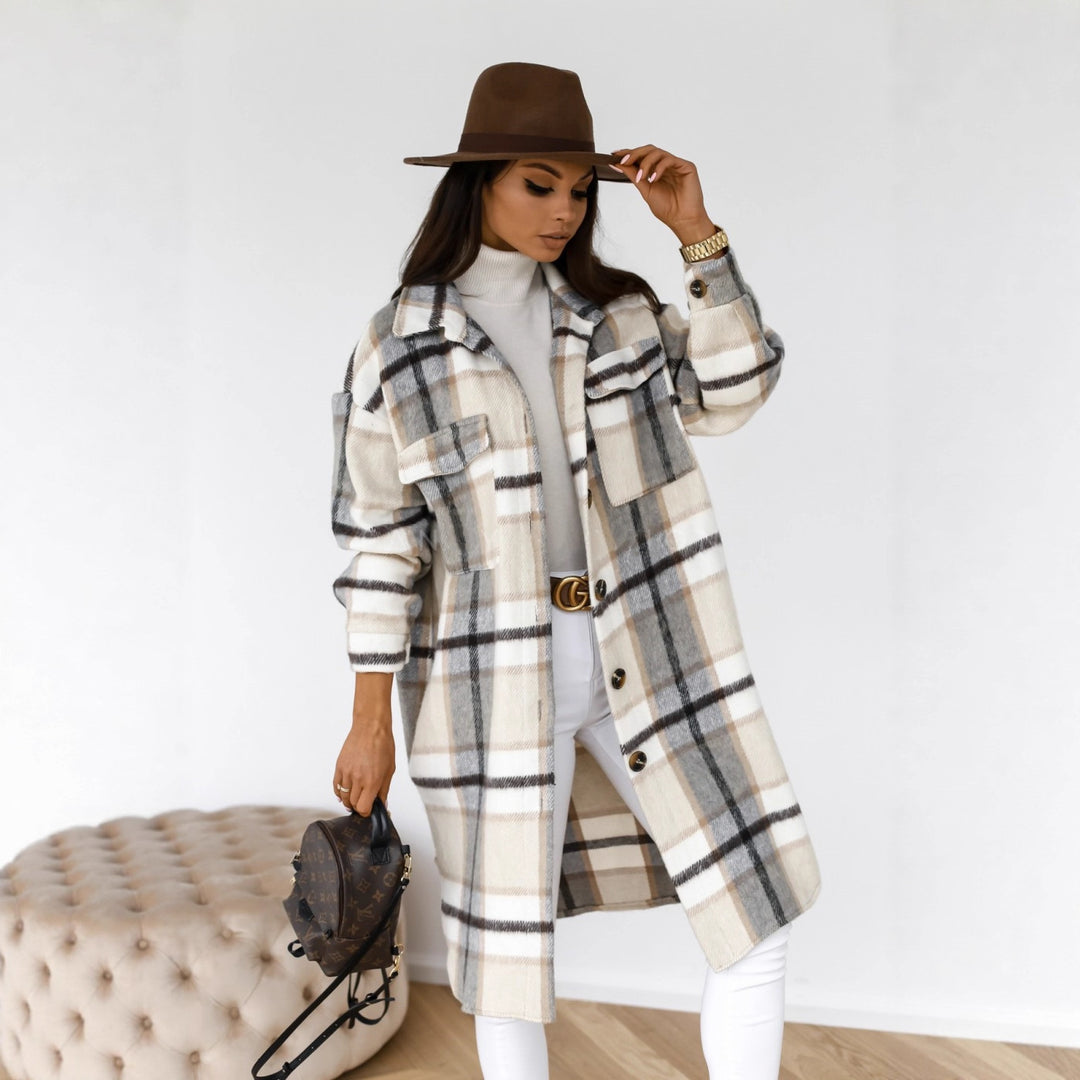 Amarae women's double-breasted plaid wool coat