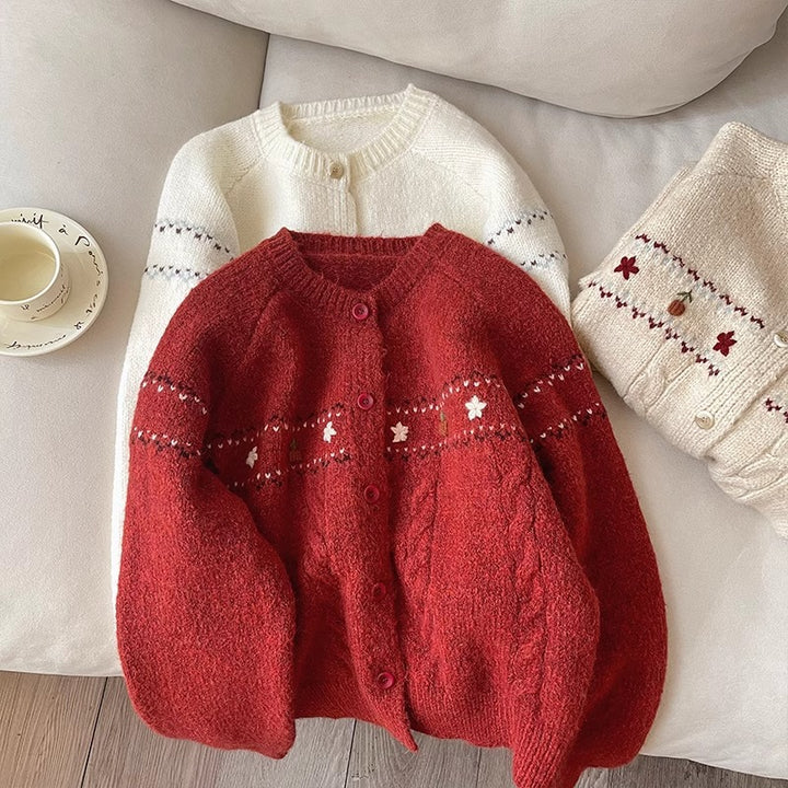 Women's knit jacket with floral appliqués and comfortable buttons Lune London