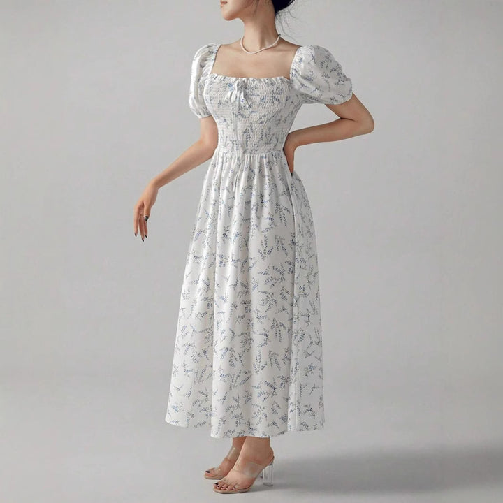 Ladies Flowers Puff Sleeves Maxi Dress Lune London