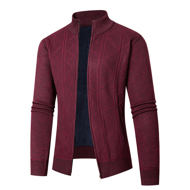 Men's knitted jacket with a structured braid design and a high collar Lune London