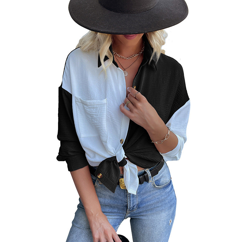 Asymmetrical blouse shirt for women with button placket and chest pocket Amarae