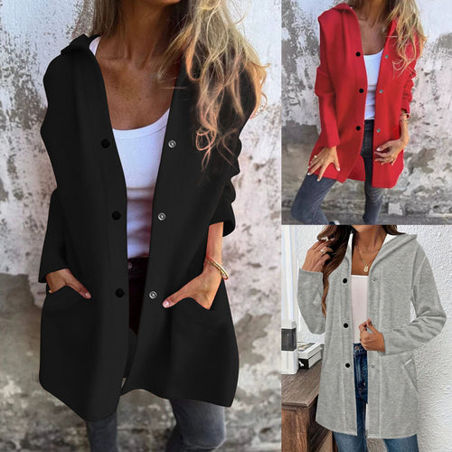 Ladies Casual Jacket with Hood and Button Closure Amarae