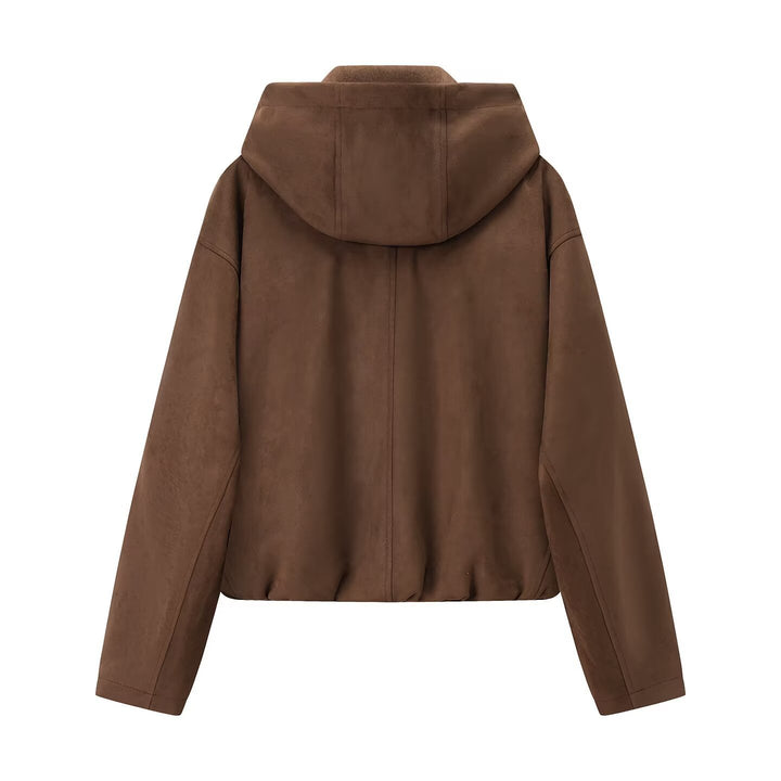 Women's short-cut velour hooded jacket with zipper and elastic hem Amarae