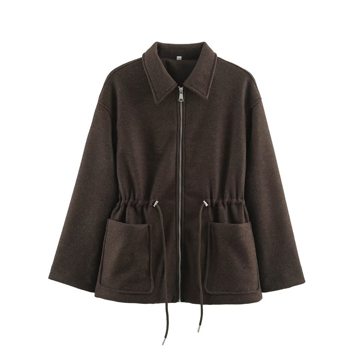 Women's short jacket made of wool blend with drawstring waist and patch pockets Amarae
