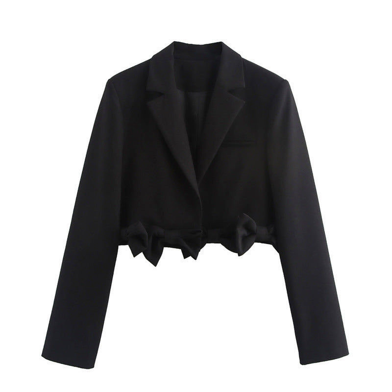 Cropped jacket for women with decorative bow accent Lune London