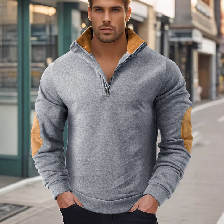 Men's sweatshirt with modern high collar and leather patches Amarae