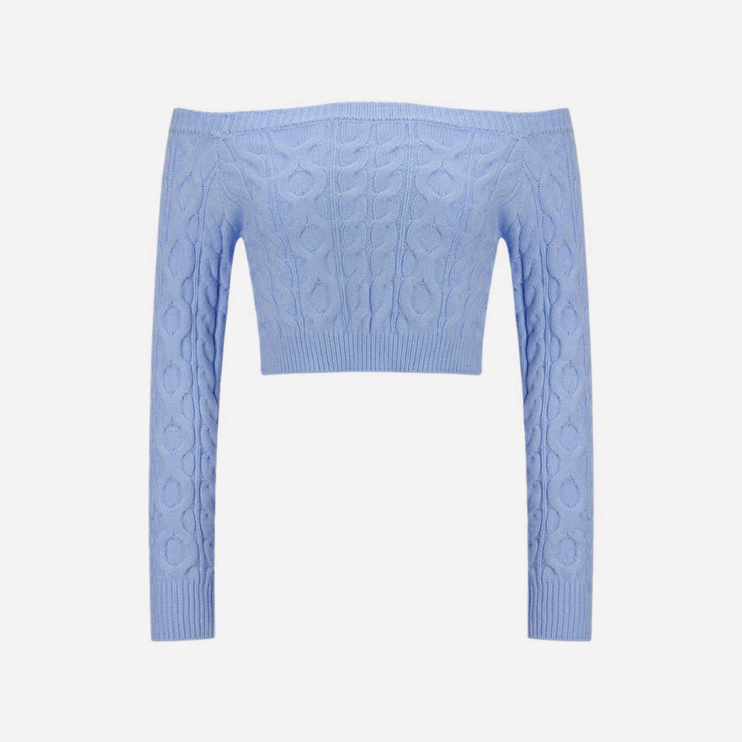 Women's knit top with off-the-shoulder neckline and cable pattern Lune London