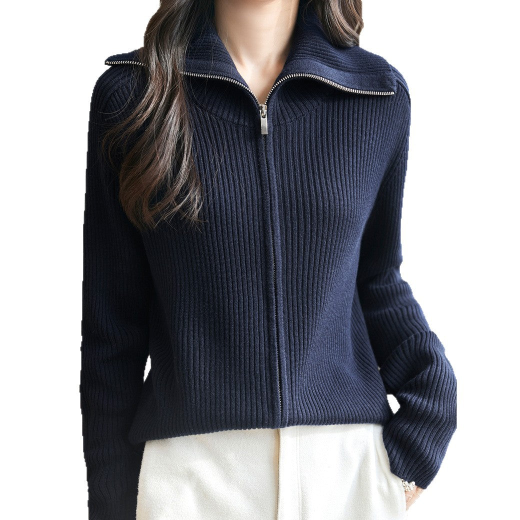 Pull en maille à la mode pour femmes avec fermeture éclair haute et texture côtelée Chic & Stil