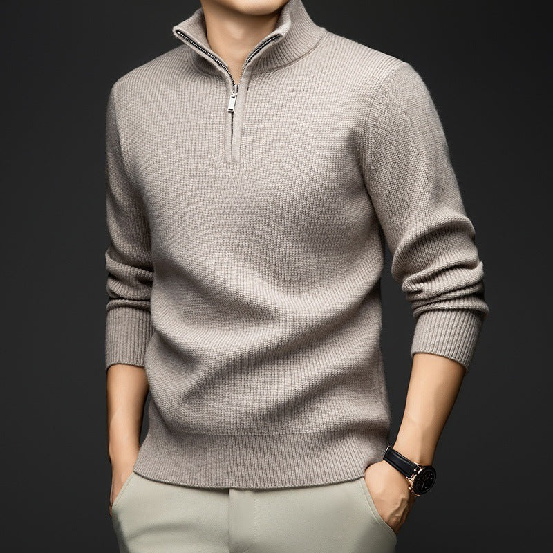 Pull-over zippé élégant pour hommes en laine douce Lune London