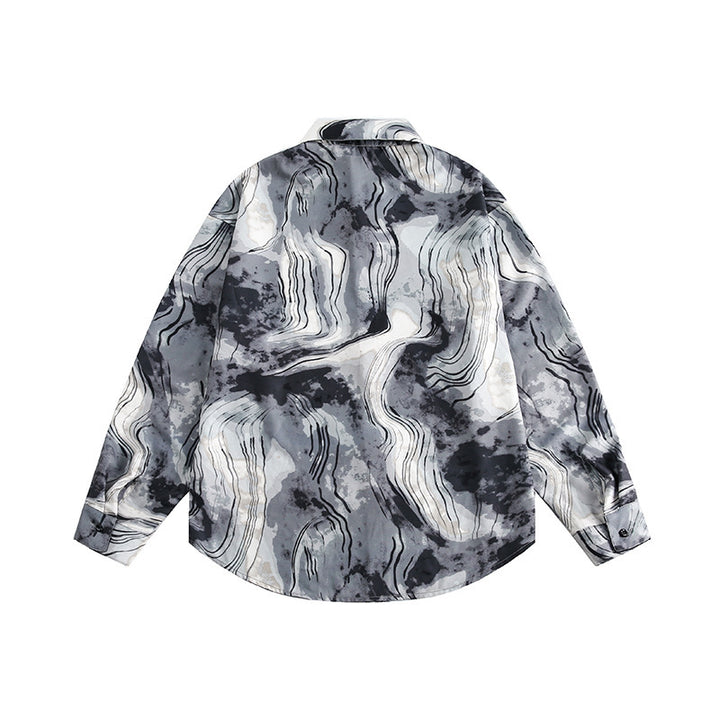 Unisex Boxy Overshirt Jacket with Marble Print and Traditional Toggle Closure Look Amarae