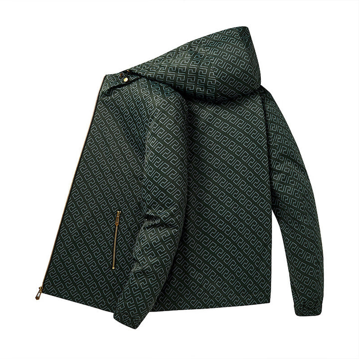 Men's Lightweight Hooded Pattern Jacket made of Microfiber with Urban Geometry Print Amarae